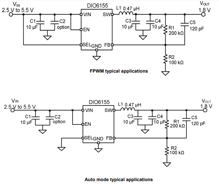 Application Circuit Diagram - DIOO Microcircuits DIO6155 DC-DC Step-Down Regulator IC